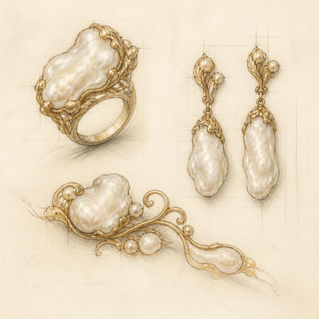 Atelier sketch of pearls, reworked