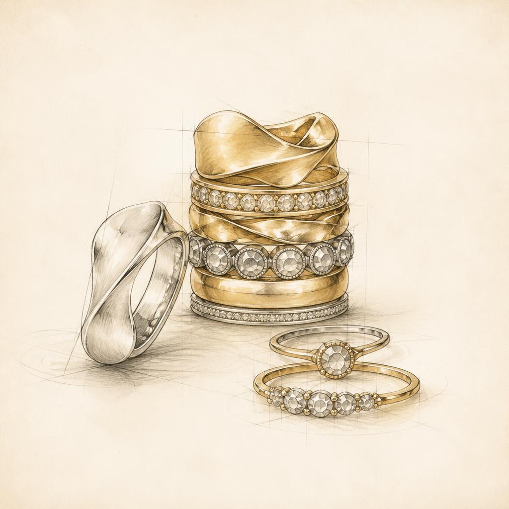 Atelier sketch of ring stacks