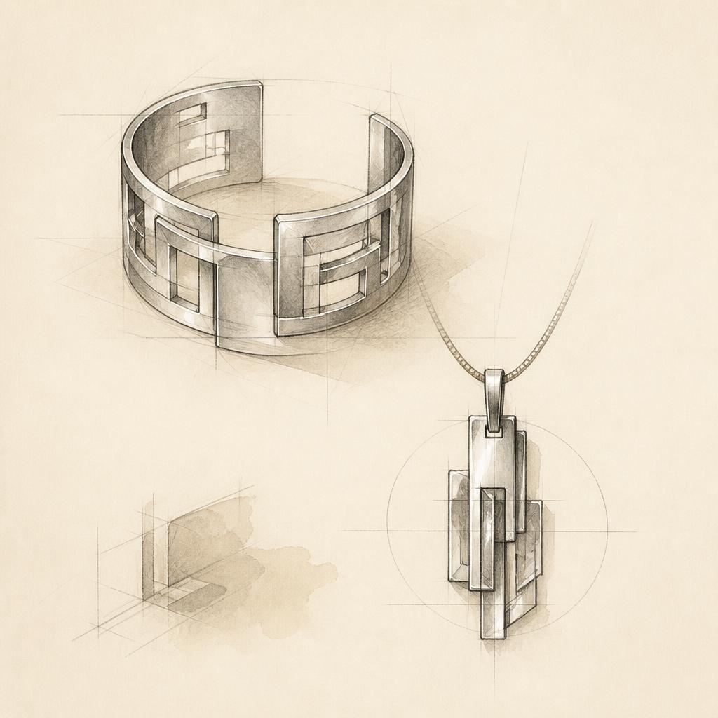 Atelier sketch of sculptural silver