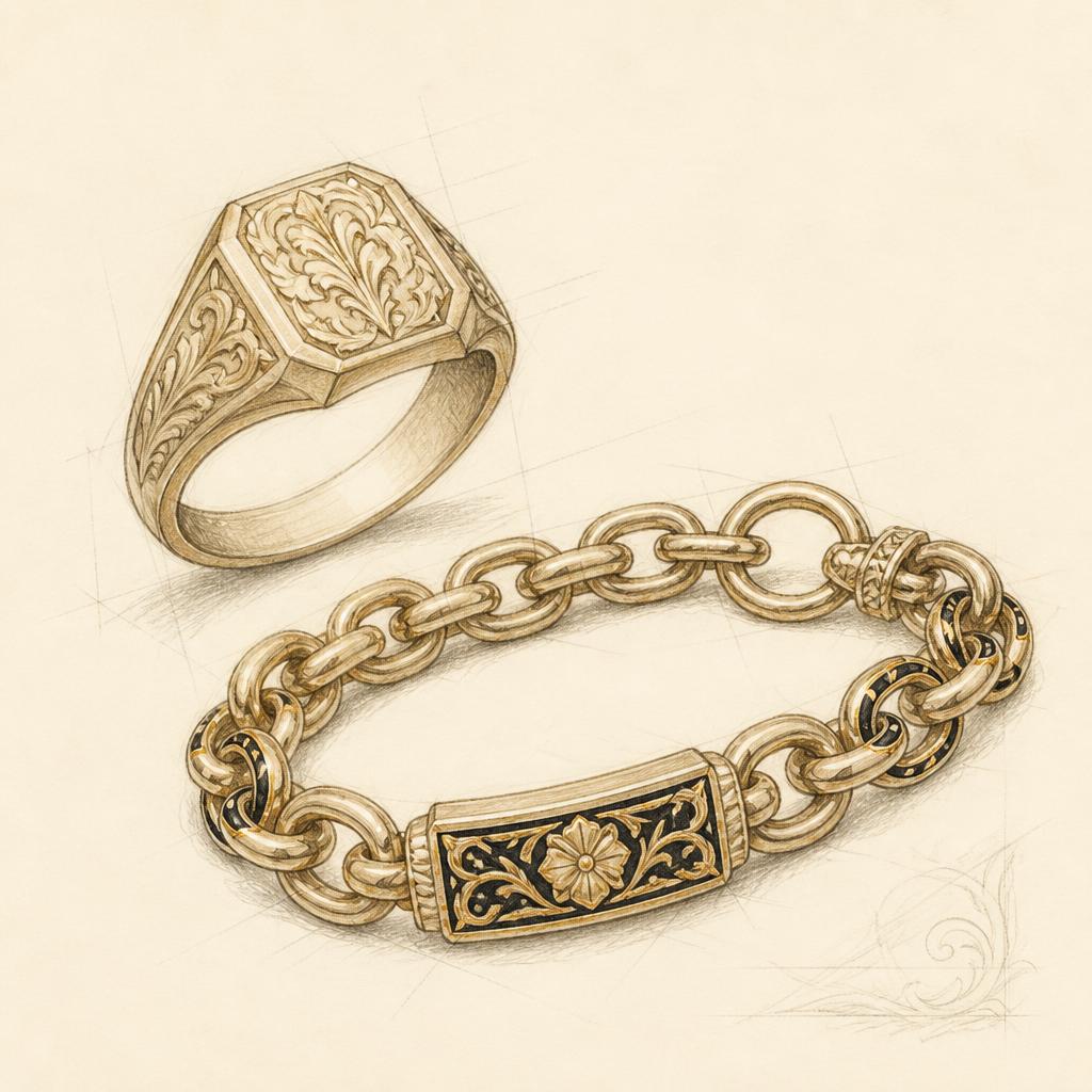 Atelier sketch of signets and links for men