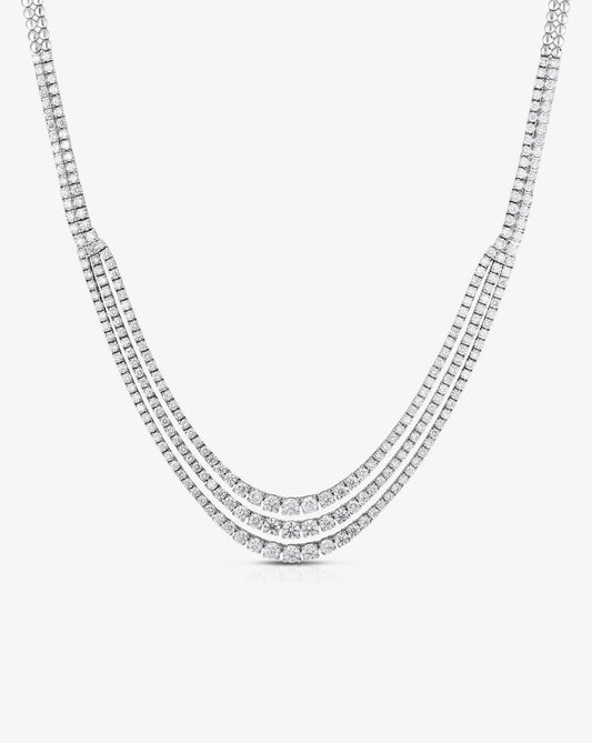 Triple Row Graduated Diamond Tennis Necklace